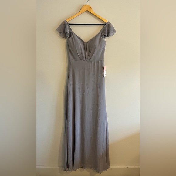 *NWT* Birdy Grey Kae Chiffon Silver Bridesmaid Dress Small No Slit - Picture 5 of 11